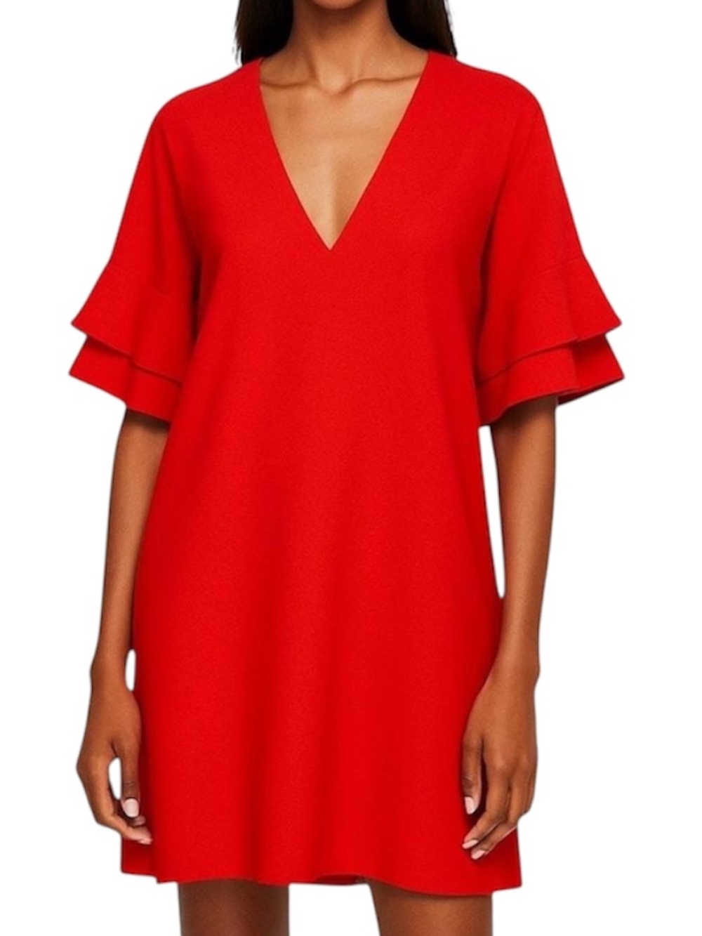 Zara Woman Ruffled Sleeve Mini Shift Dress - Red Size XL